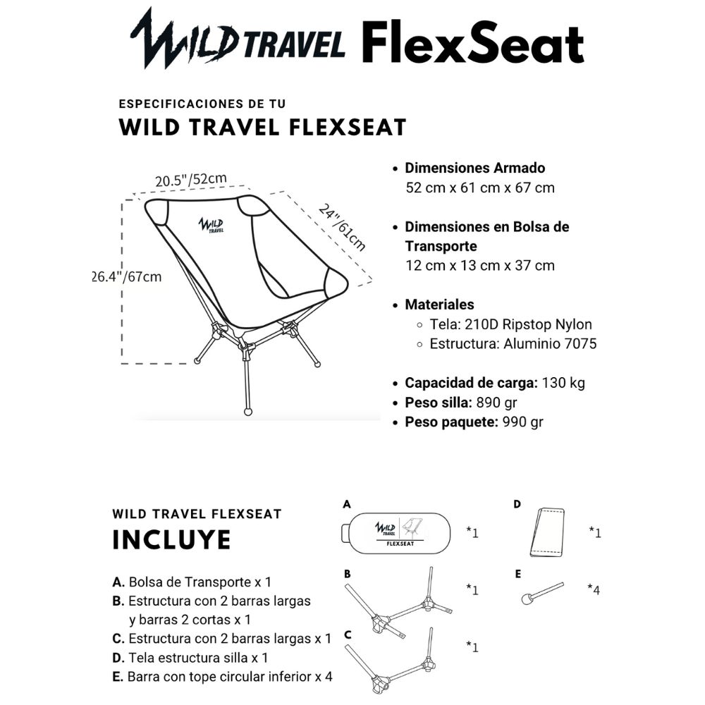 SILLA PLEGABLE LIGERA TREKKING Y CAMPING FLEXSEAT WILDTRAVEL - 9