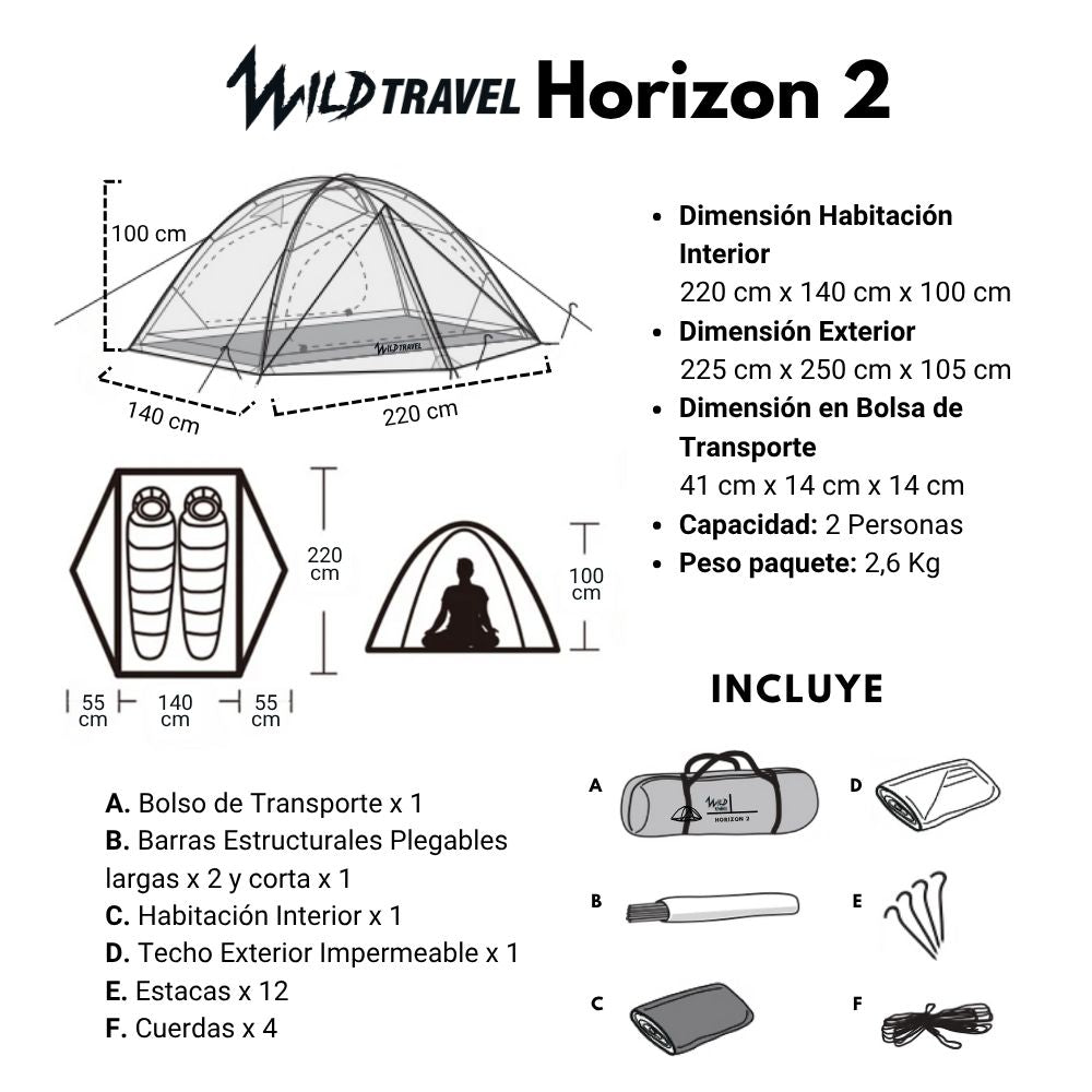 CARPA HORIZON 2 IMPERMEABLE 2 PERSONAS TREKKIN WILD TRAVEL - 5