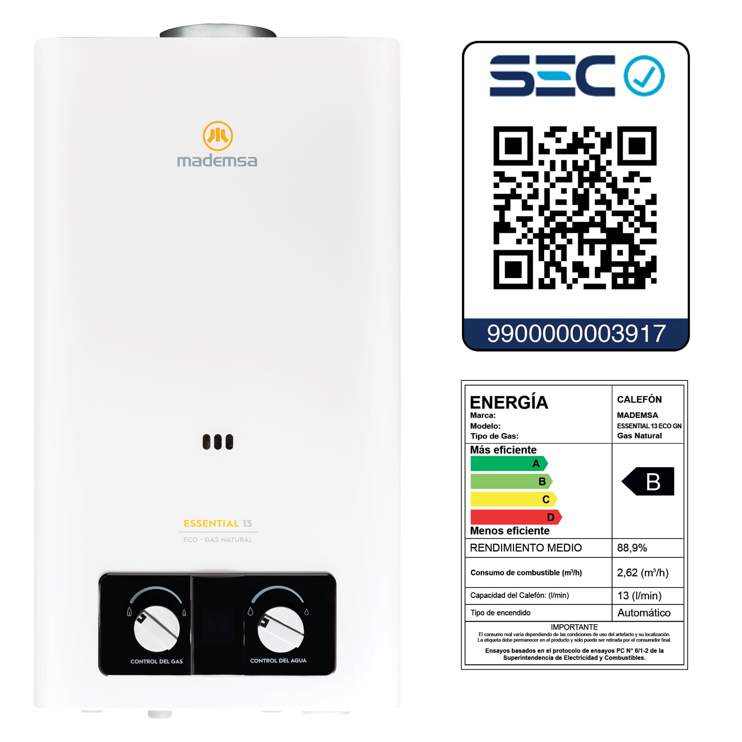 CALEFONT A GAS NATURAL 13 L MADEMSA TIRO NATURAL ESSENTIAL 13 ECO - 9
