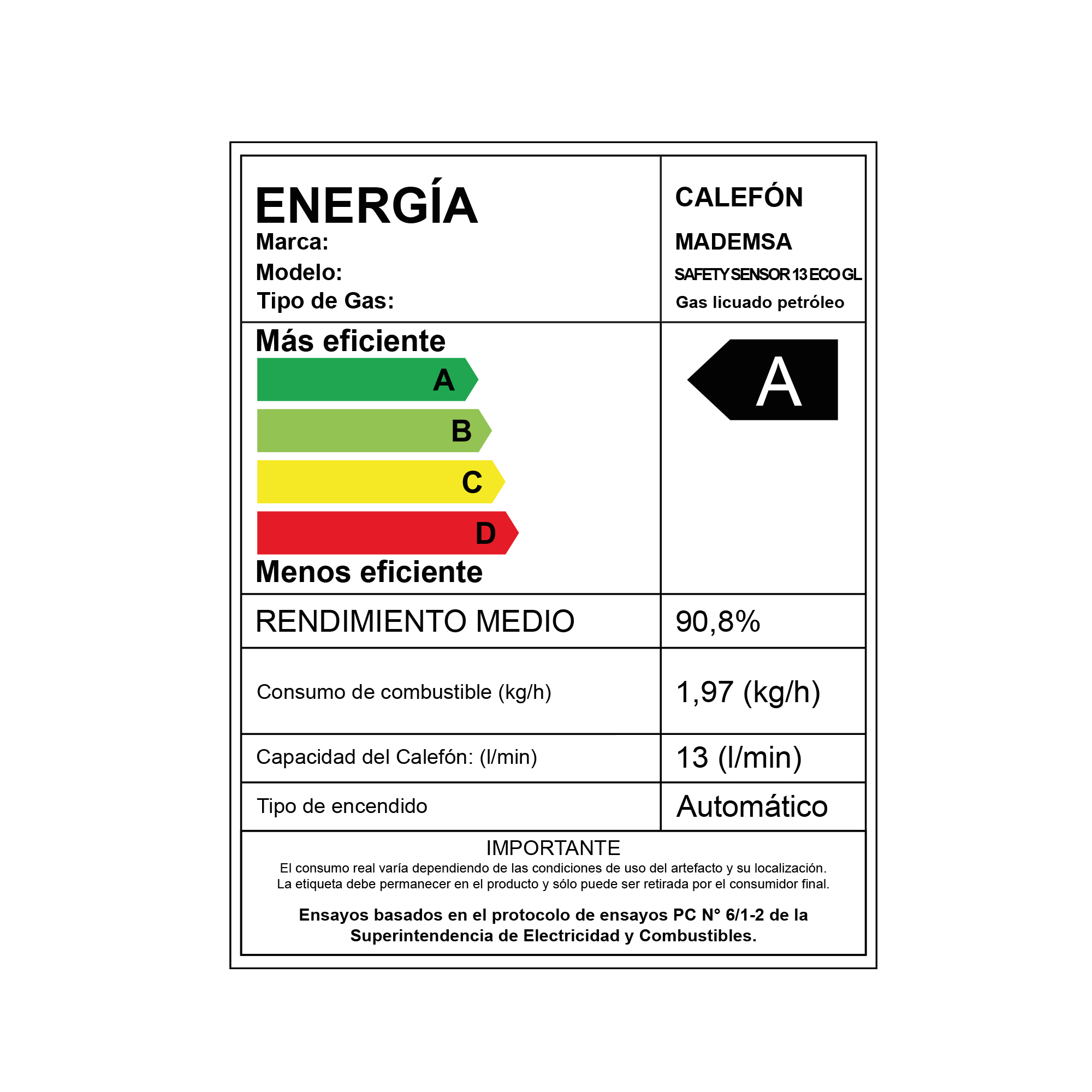 CALEFONT A GAS LICUADO 13 L MADEMSA TIRO FORZADO SENSOR 13 ECO - 3