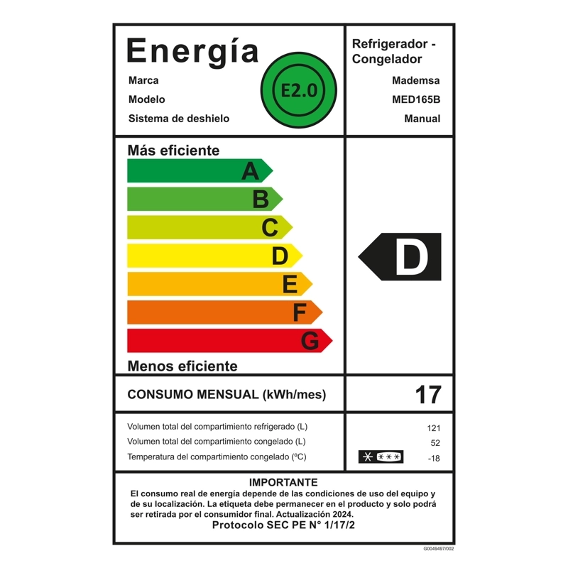 REFRIGERADOR MADEMSA FRÍO DIRECTO BOTTOM FREEZER MED165B 173L - 9