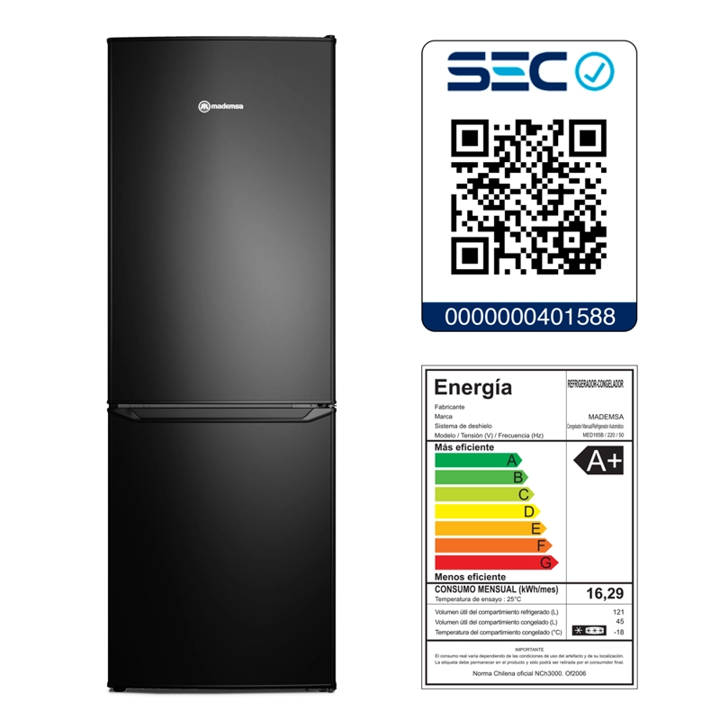 REFRIGERADOR MADEMSA FRÍO DIRECTO BOTTOM FREEZER MED165B 173L - 7