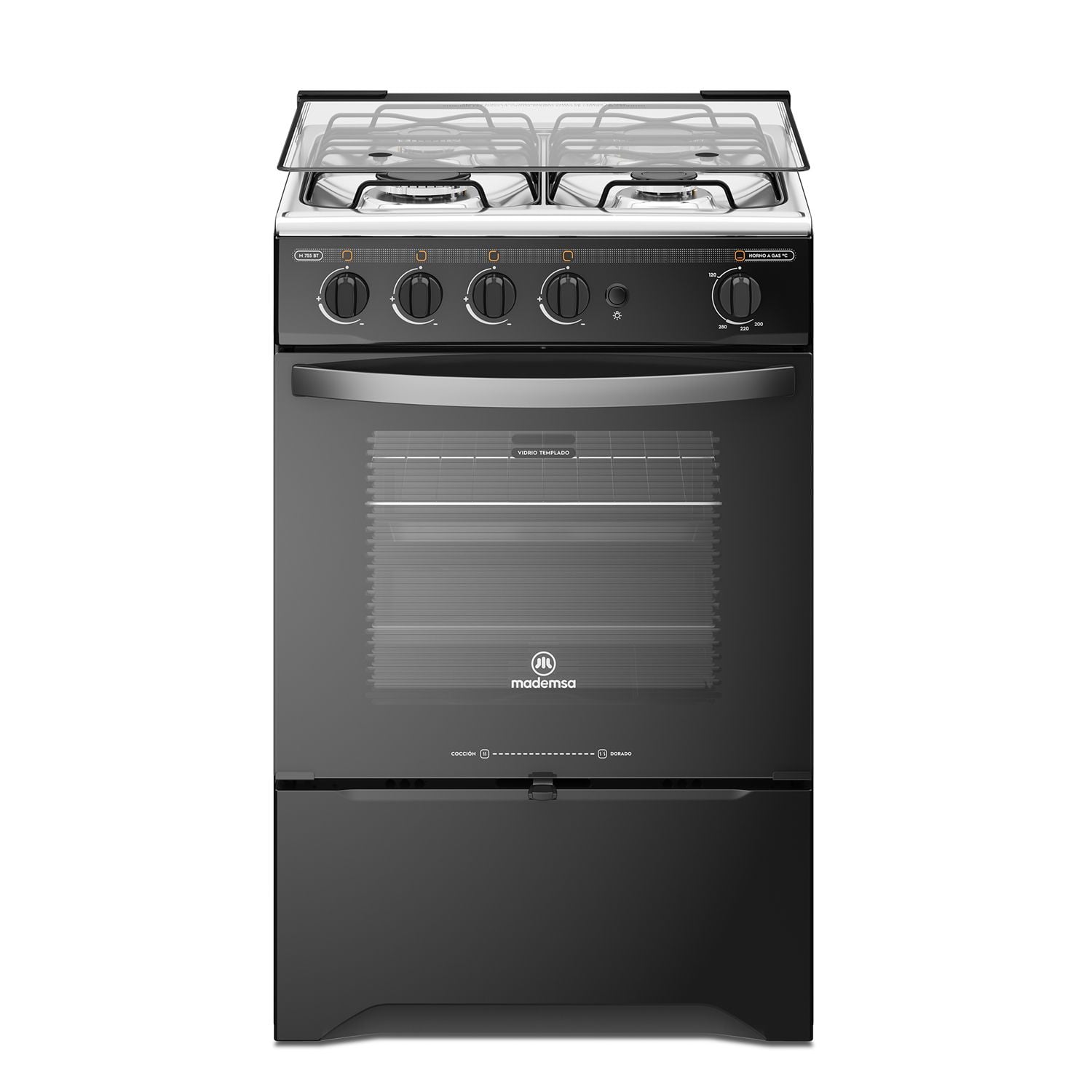 COCINA A GAS MADEMSA M 775 BT 4 PLATOS LIMPIAFÁCIL Y TIMER NEGRA - 1