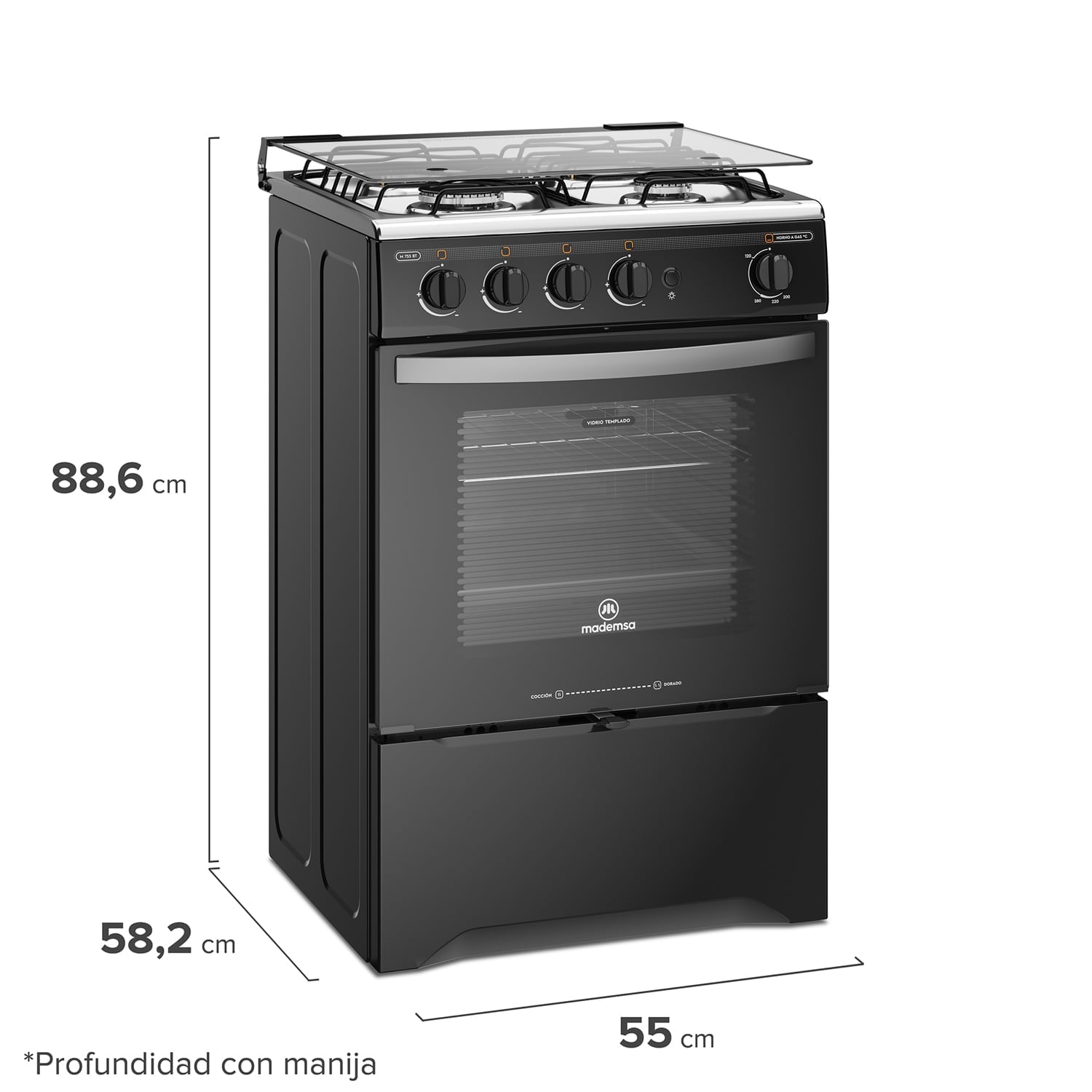 COCINA A GAS MADEMSA M 775 BT 4 PLATOS LIMPIAFÁCIL Y TIMER NEGRA - 4