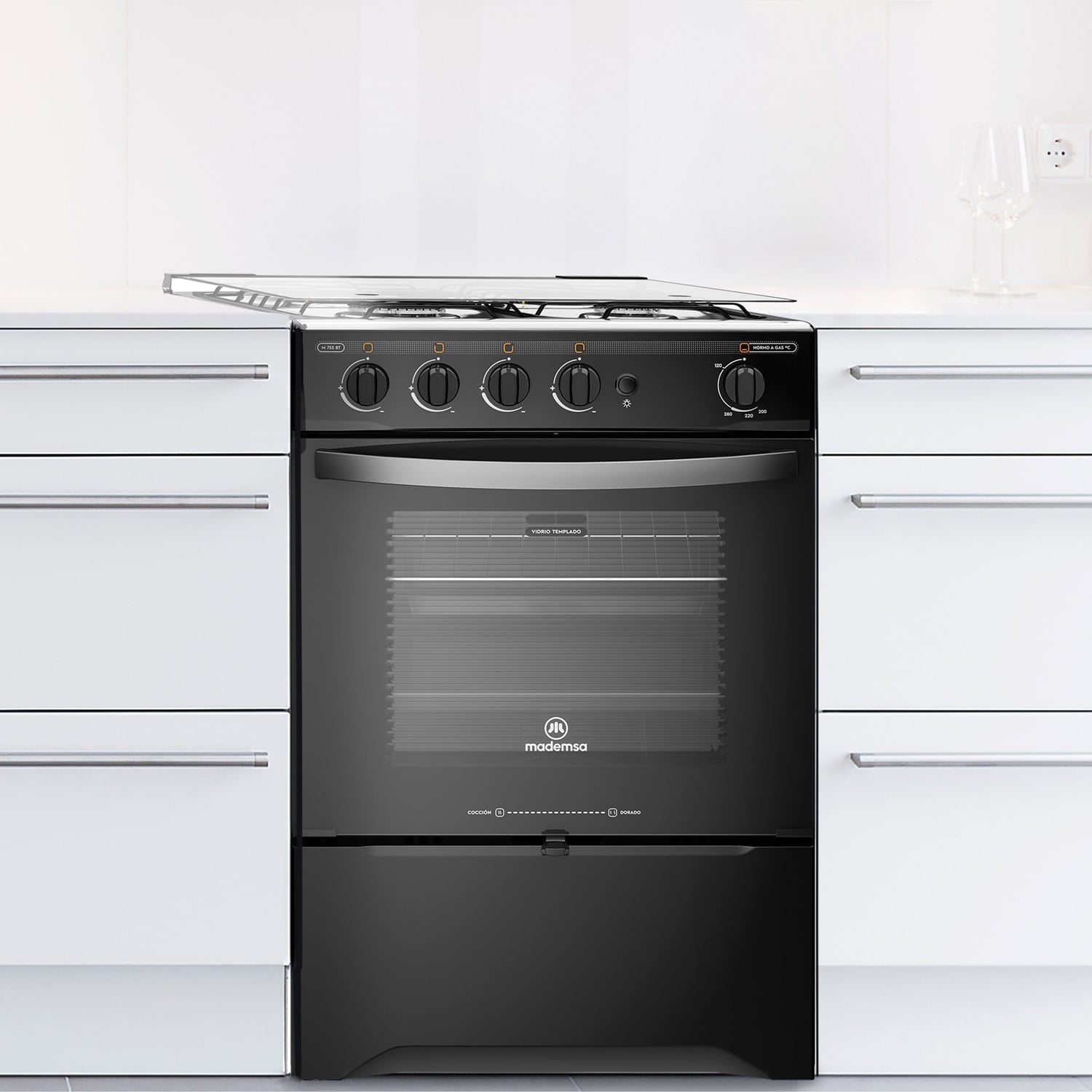 COCINA A GAS MADEMSA M 775 BT 4 PLATOS LIMPIAFÁCIL Y TIMER NEGRA - 5