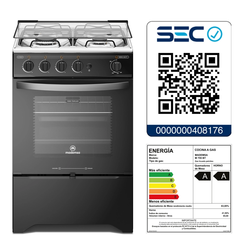 COCINA A GAS MADEMSA M 775 BT 4 PLATOS LIMPIAFÁCIL Y TIMER NEGRA - 11