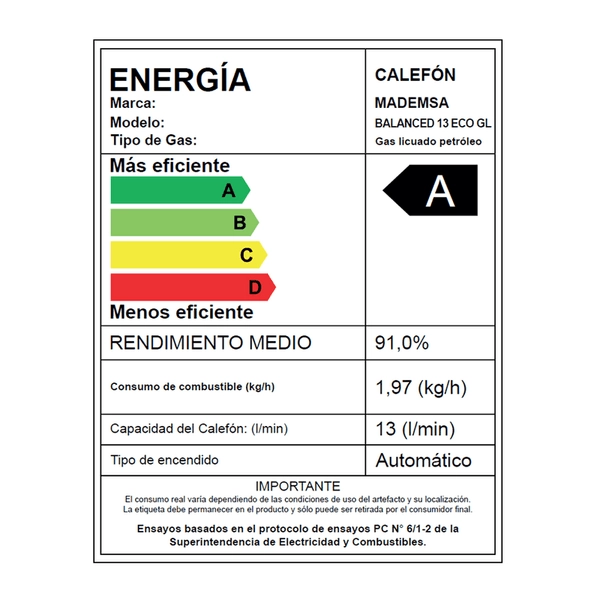 CALEFONT A GAS LICUADO 13 L MADEMSA TIRO BALANCEADO BALANCED 13 - 11