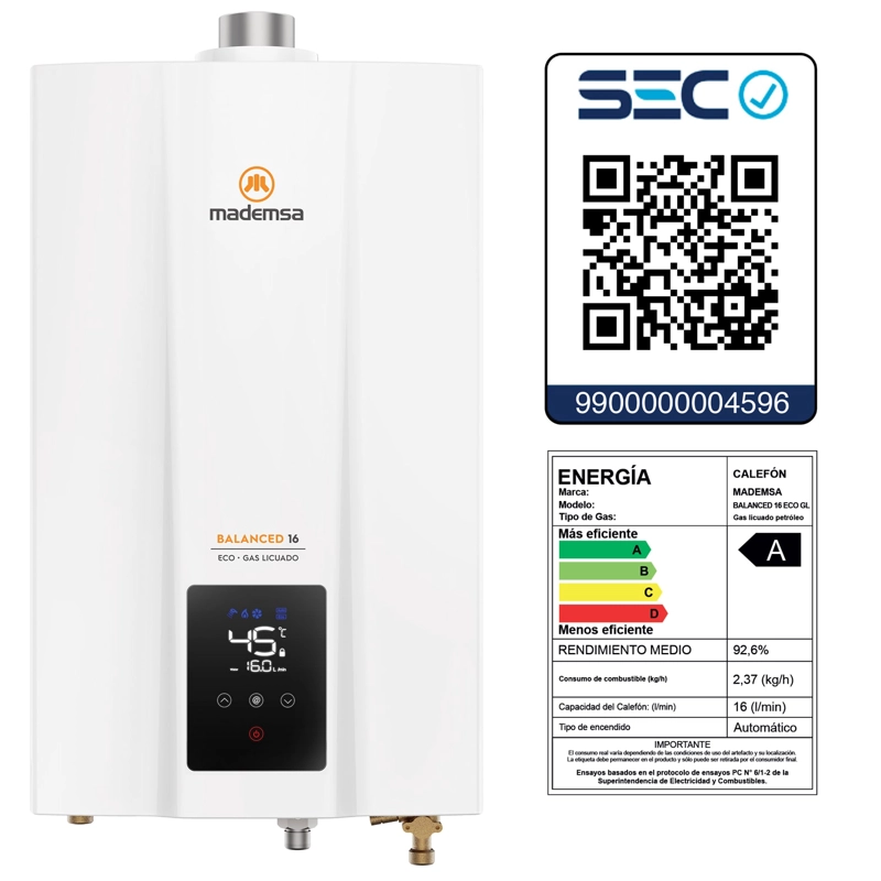CALEFONT A GAS LICUADO 16 L MADEMSA TIRO BALANCEADO BALANCED 16 - 10