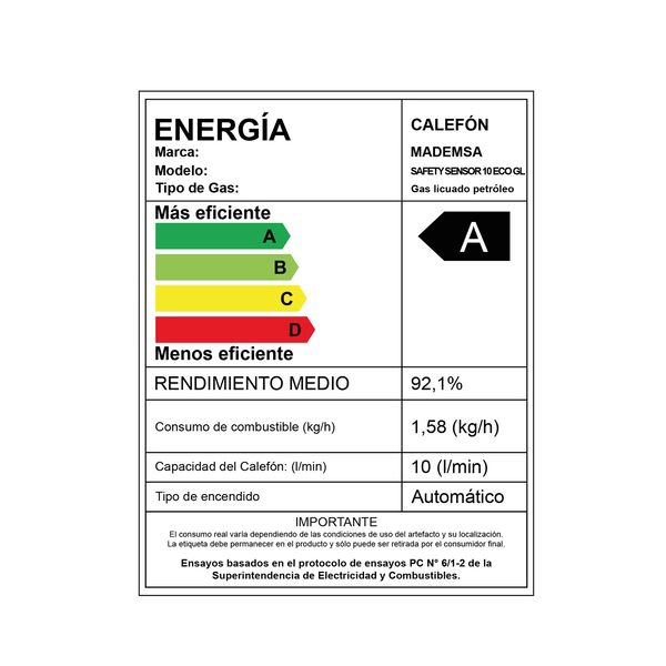 CALEFONT GAS LICUADO 10 LITROS TIRO FORZADO SENSOR 10 ECO - 11