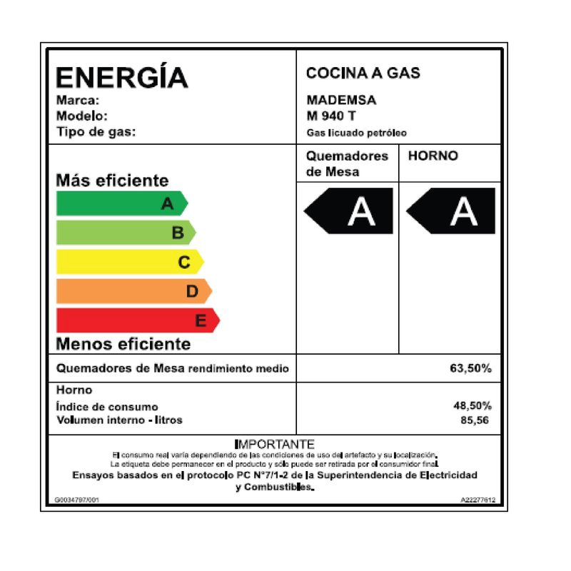COCINA A GAS MADEMSA 5 PLATOS M940T TRIPLE LLAMA NEGRA - 3
