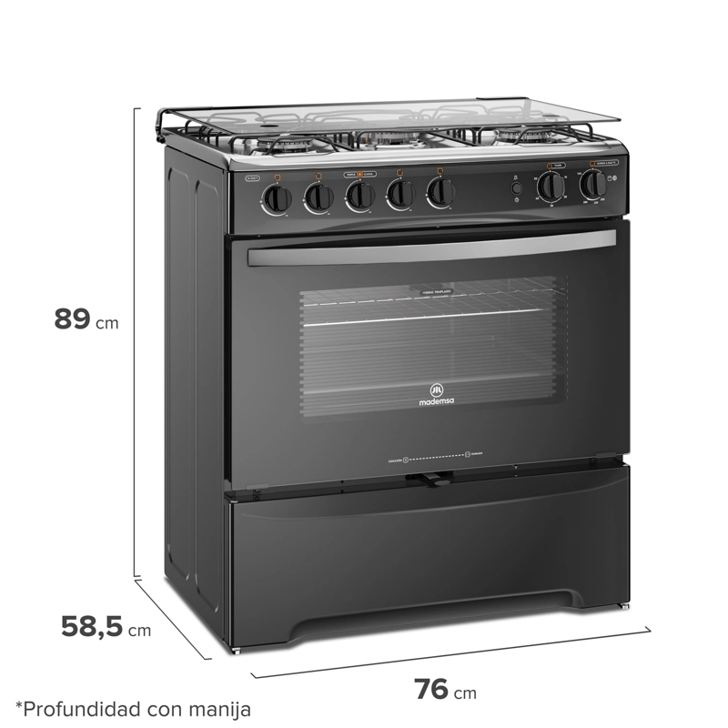 COCINA A GAS MADEMSA 5 PLATOS M940T TRIPLE LLAMA NEGRA - 4