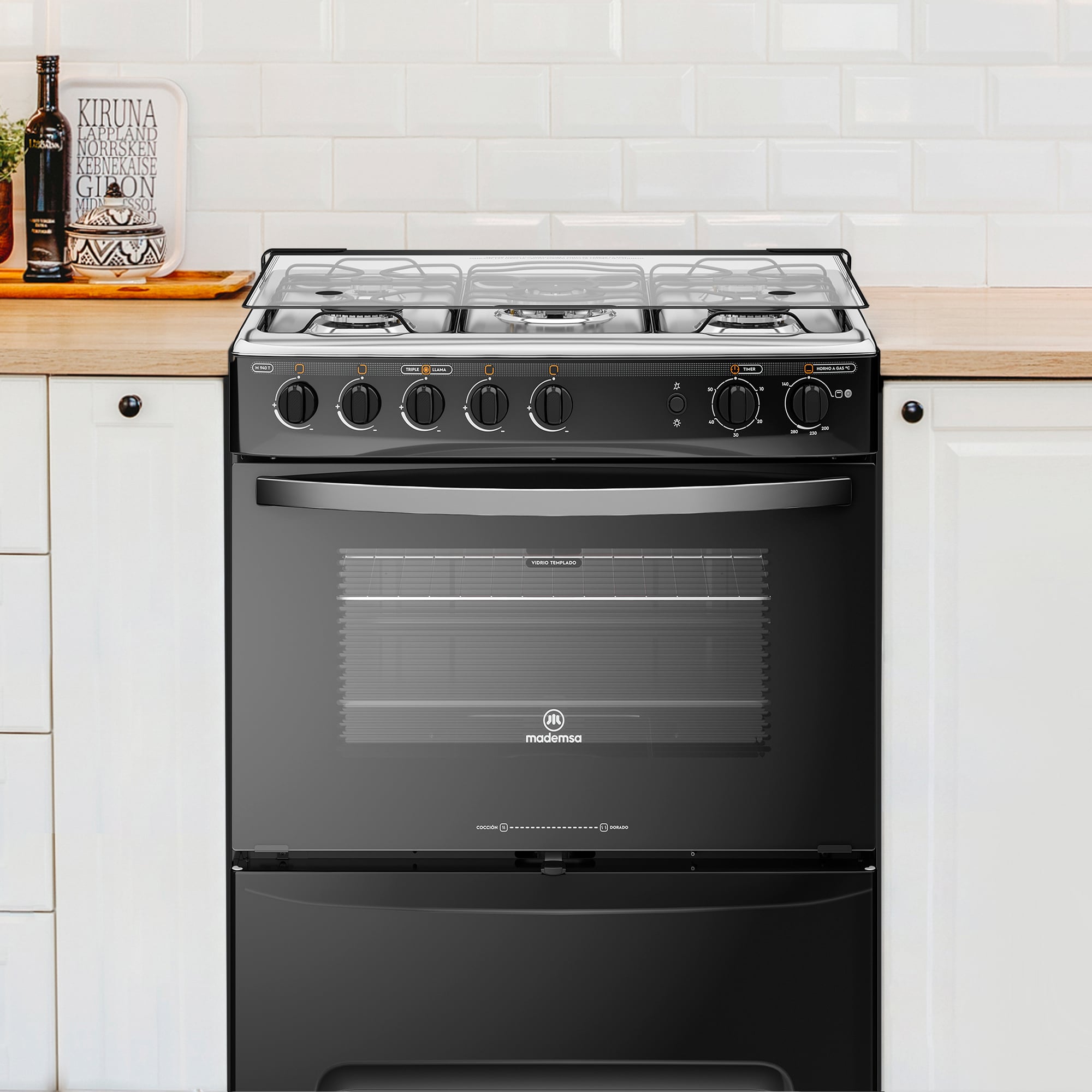 COCINA A GAS MADEMSA 5 PLATOS M940T TRIPLE LLAMA NEGRA - 5