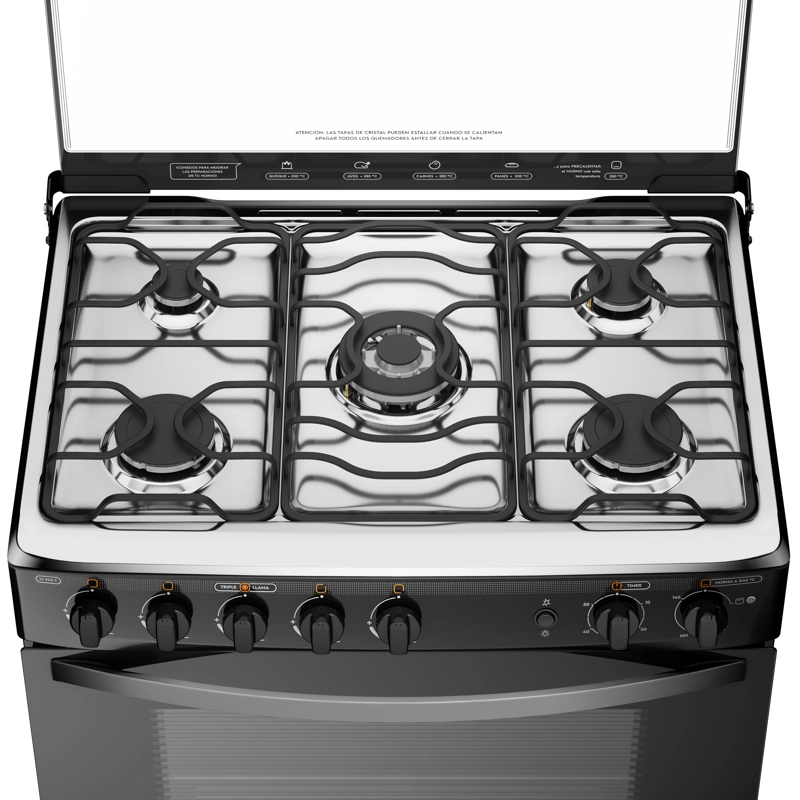 COCINA A GAS MADEMSA 5 PLATOS M940T TRIPLE LLAMA NEGRA - 6