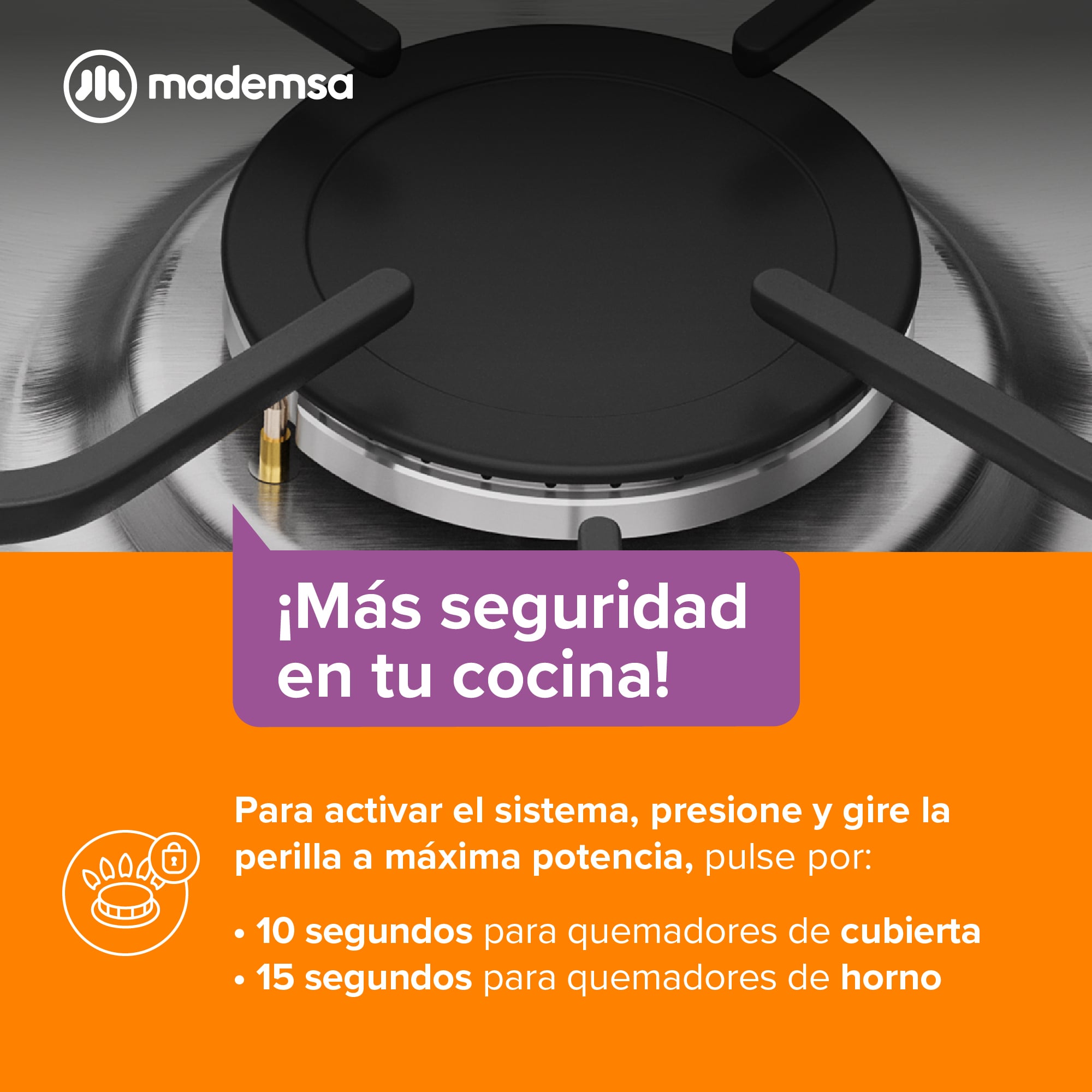 COCINA A GAS MADEMSA 5 PLATOS M940T TRIPLE LLAMA NEGRA - 9