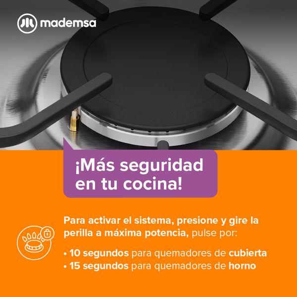 Cocina a Gas 4 Platos Mademsa Tapa Cubierta MV 210 T Negra - 6