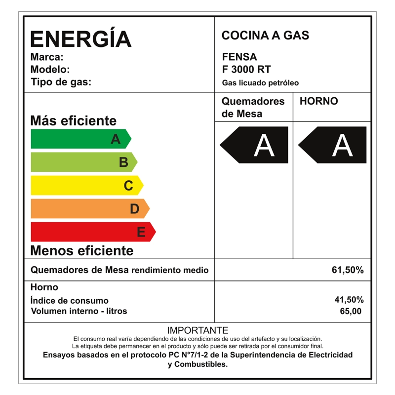COCINA A GAS FENSA F 3000 RT 4 PLATOS CUBIERTA VIDRIO INOX - 7