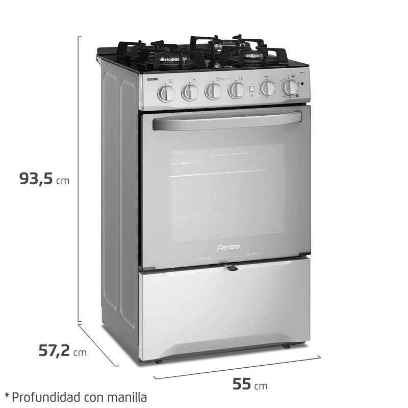 COCINA A GAS FENSA F 3000 RT 4 PLATOS CUBIERTA VIDRIO INOX - 8