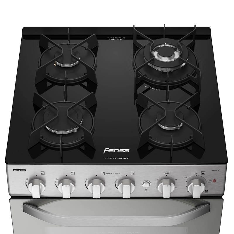 COCINA A GAS FENSA F 3000 RT 4 PLATOS CUBIERTA VIDRIO INOX - 13
