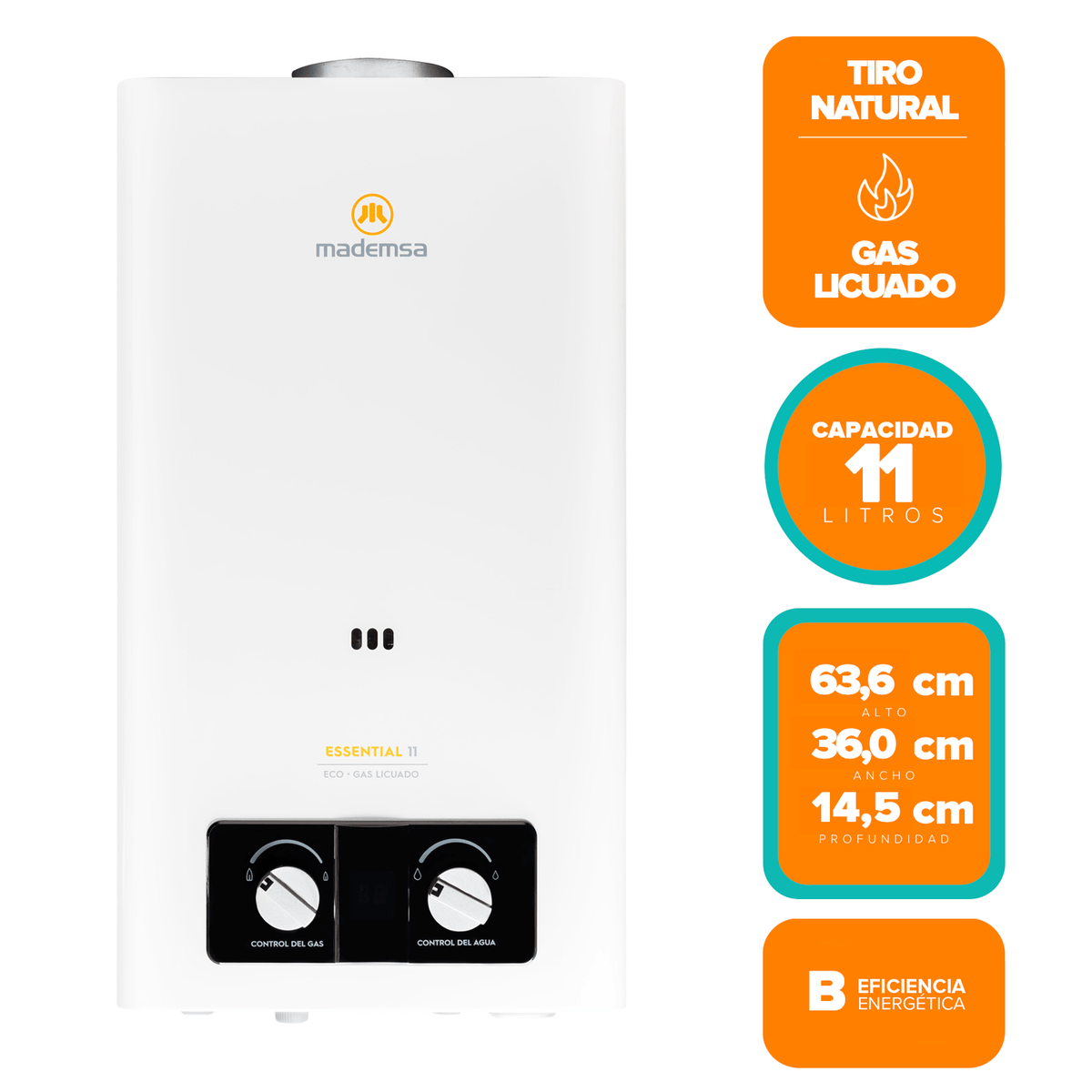 CALEFONT MADEMSA 11L GL ESSENTIAL ECO GAS LICUADO 11 LITROS TIRO ESSENTIAL - 5