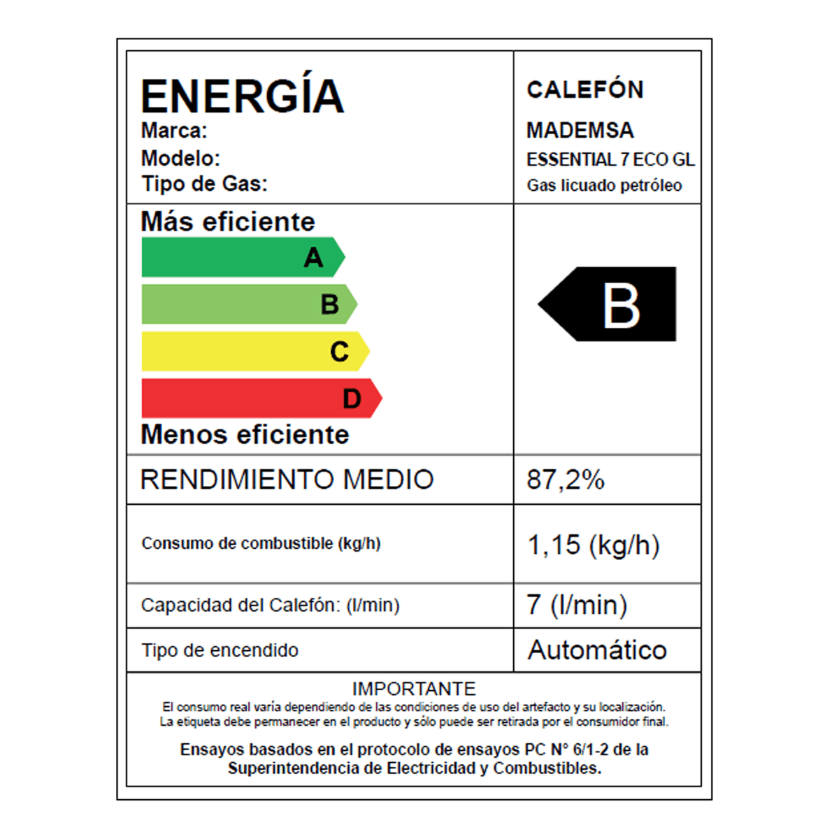 CALEFONT A GAS LICUADO 7 L MADEMSA TIRO NATURAL ESSENTIAL 7 ECO - 10