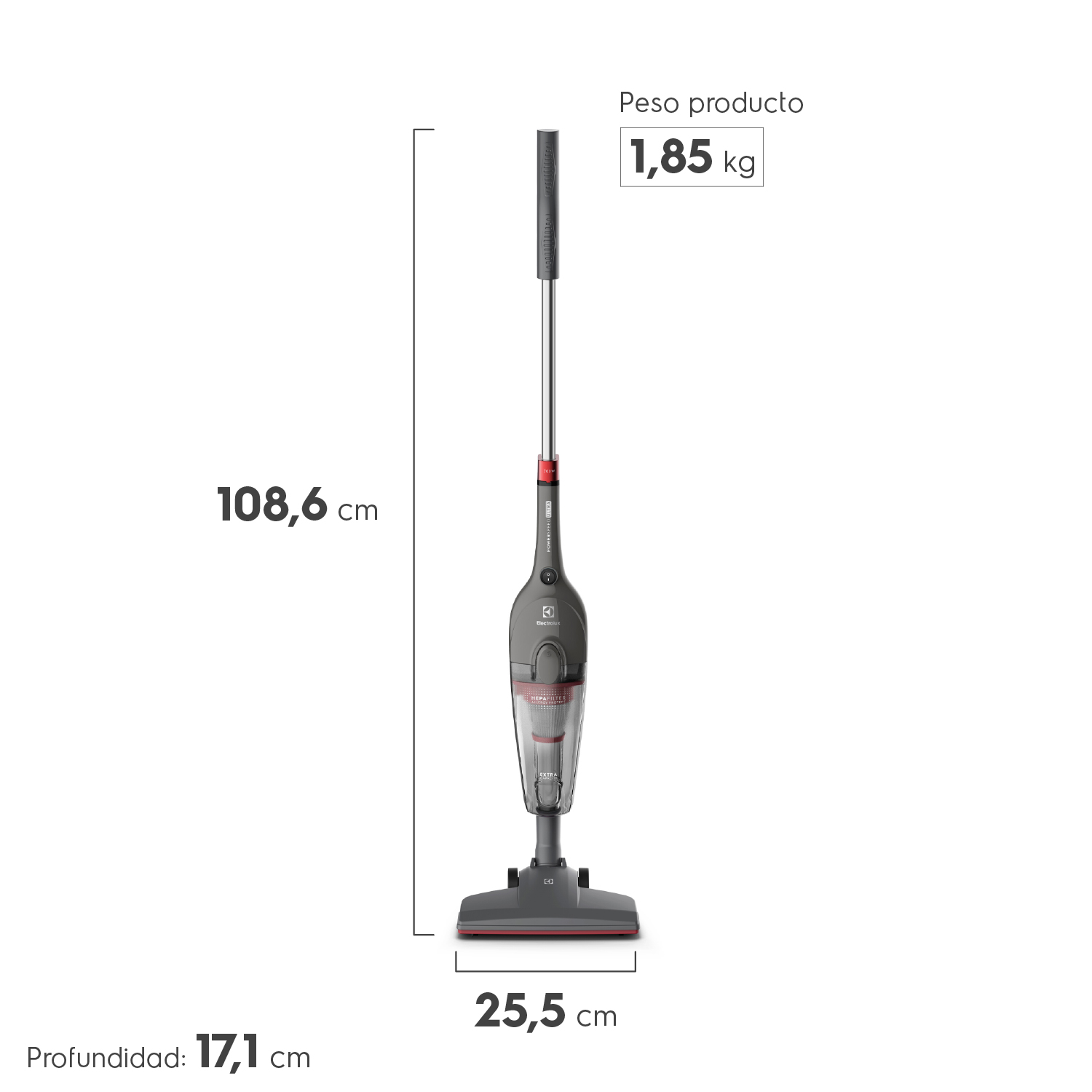 Aspiradora Vertical con Cable Electrolux 700W 2 en 1 con Filtro HEPA STK15 Gris - 2