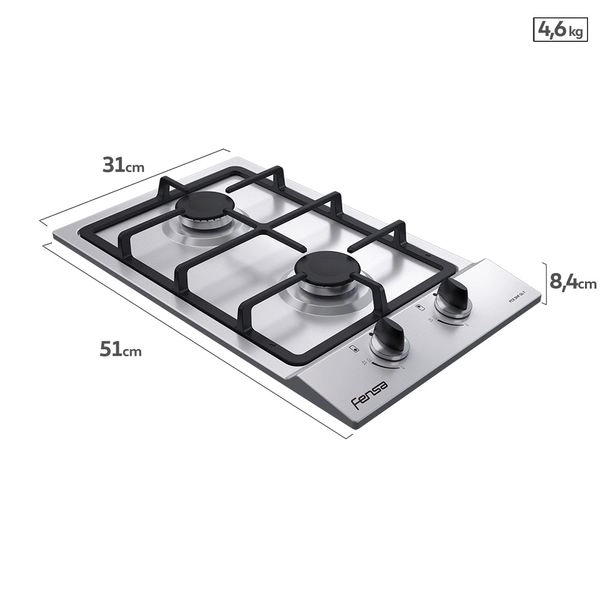 ENCIMERA A GAS LICUADO FENSA 2 PLATOS FCE 2HF GL T ENCENDIDO ELÉCTRICO INOXIDABLE - 4