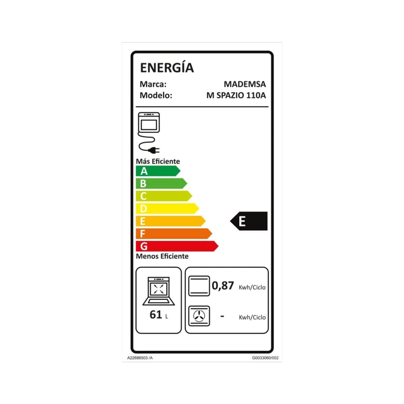 HORNO EMPOTRABLE MADEMSA M SPAZIO110 A ELÉCTRICO 66L TIMER M SPAZIO 110A GRIS - 3