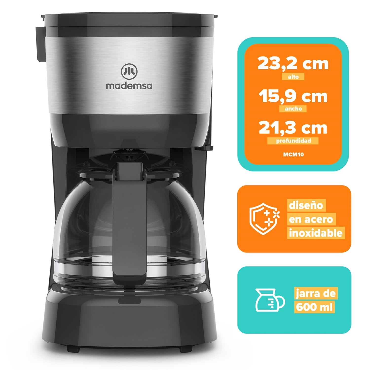 CAFETERA ELE CTRICA MADEMSA 0,6L JARRA DE VIDRIO 600W MCM10 - 4