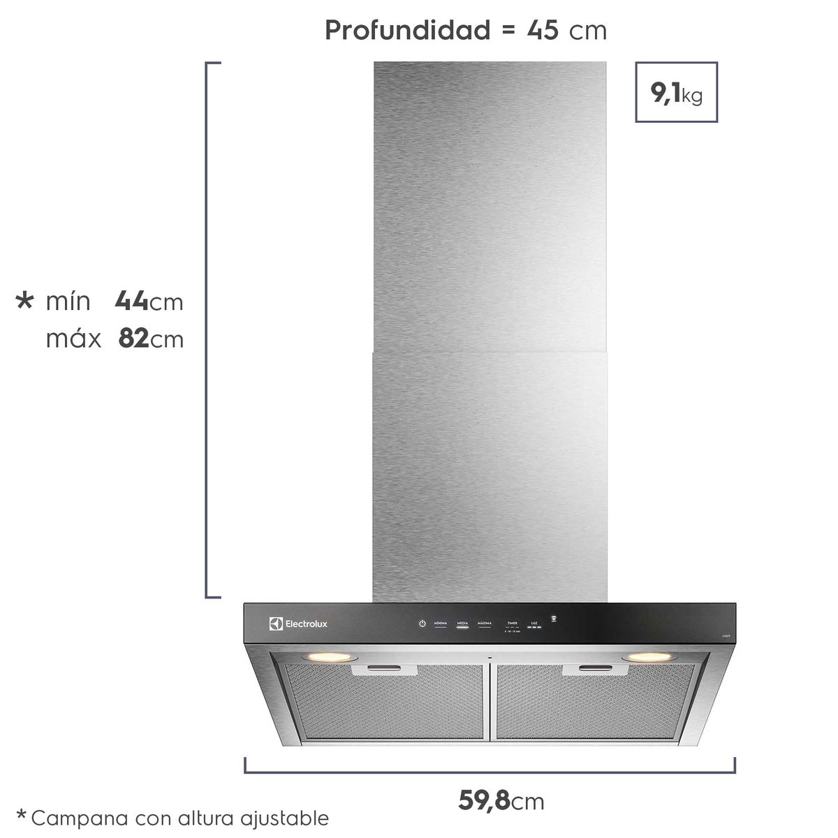 CAMPANA COCINA DECORATIVA ELECTROLUX 60CM TIMER CE6TF - 3