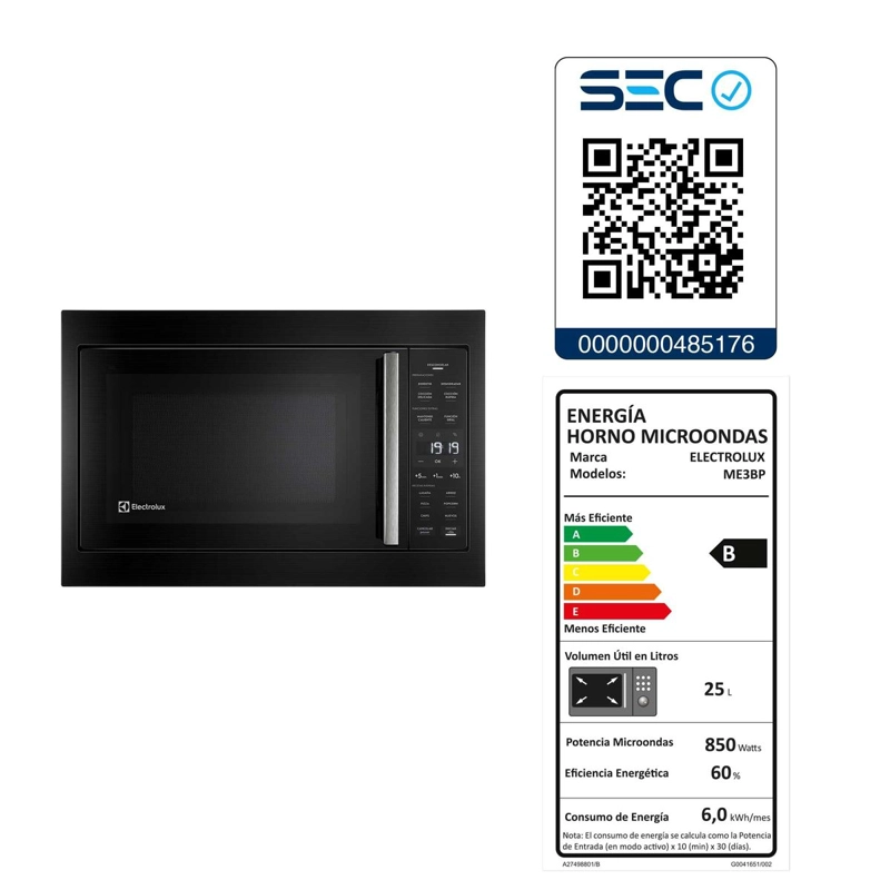 MICROONDAS EMPOTRABLE ELECTROLUX 32 LITROS DIGITAL GRILL ME3EP NEGRO - 8