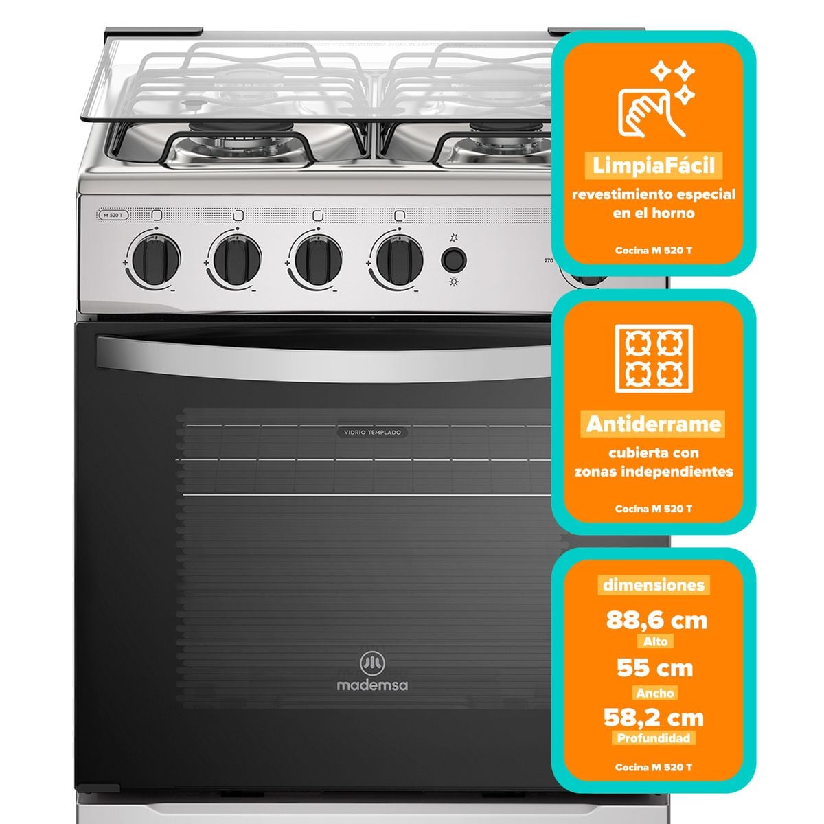 Cocina a Gas 4 Platos Mademsa Botón de Encendido M 520 T - 3