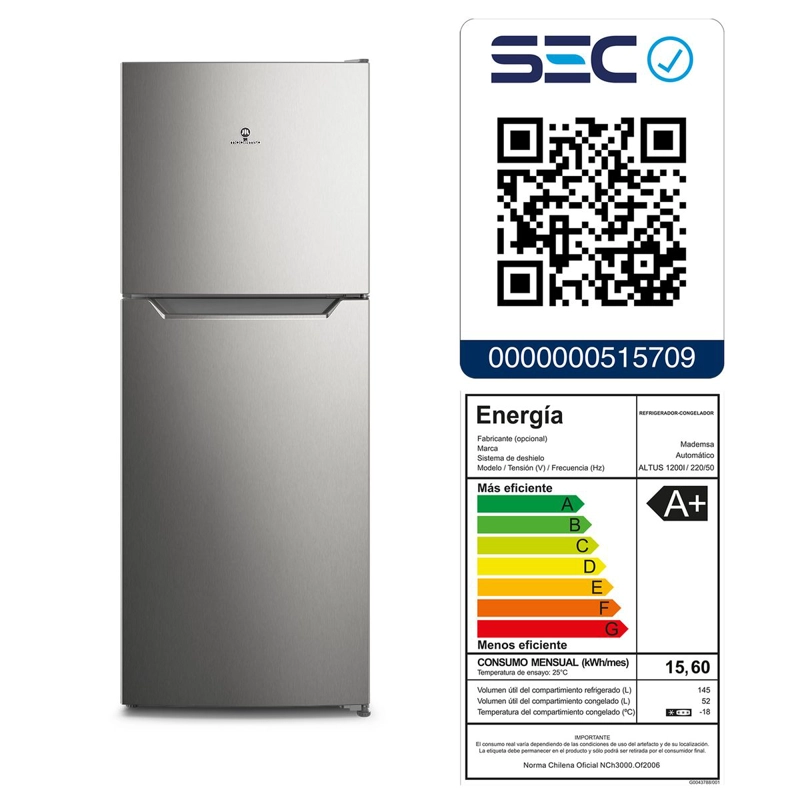 REFRIGERADOR 197L NO FROST TOP FREEZER INVERTER ALTUS 1200 I - 11