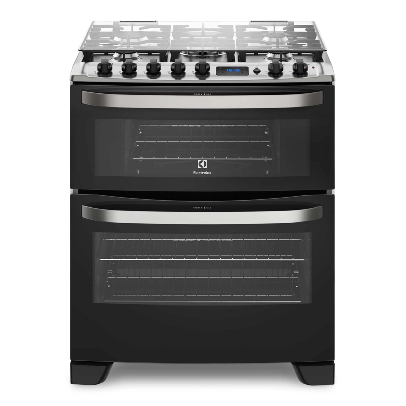 COCINA A GAS 5 PLATOS DOBLE HORNO TIMER DIGITAL 76DBA NEGRA - 1