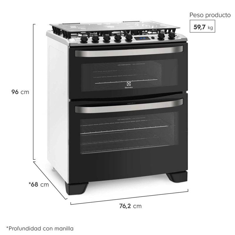 COCINA A GAS 5 PLATOS DOBLE HORNO TIMER DIGITAL 76DBA NEGRA - 3