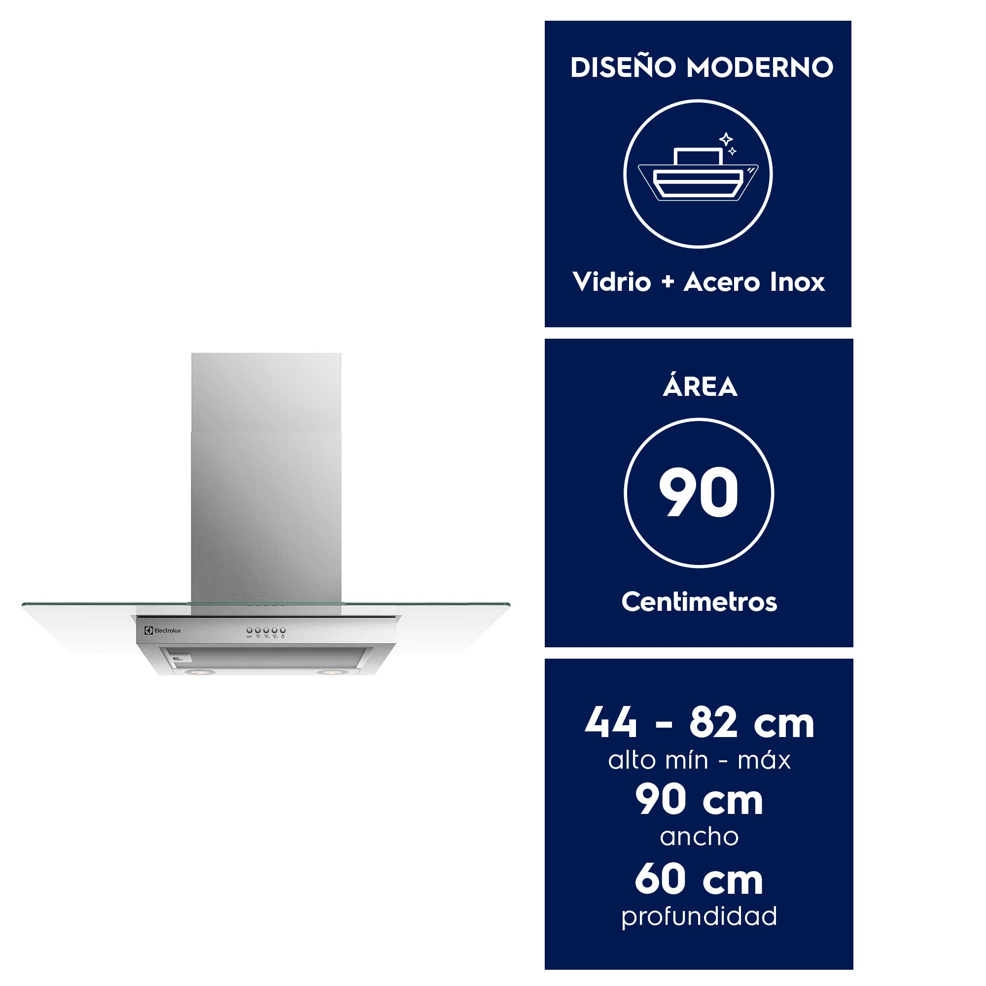 CAMPANA COCINA PARED DECORATIVA 90CM LUZ LED CE9VX INOX - 4