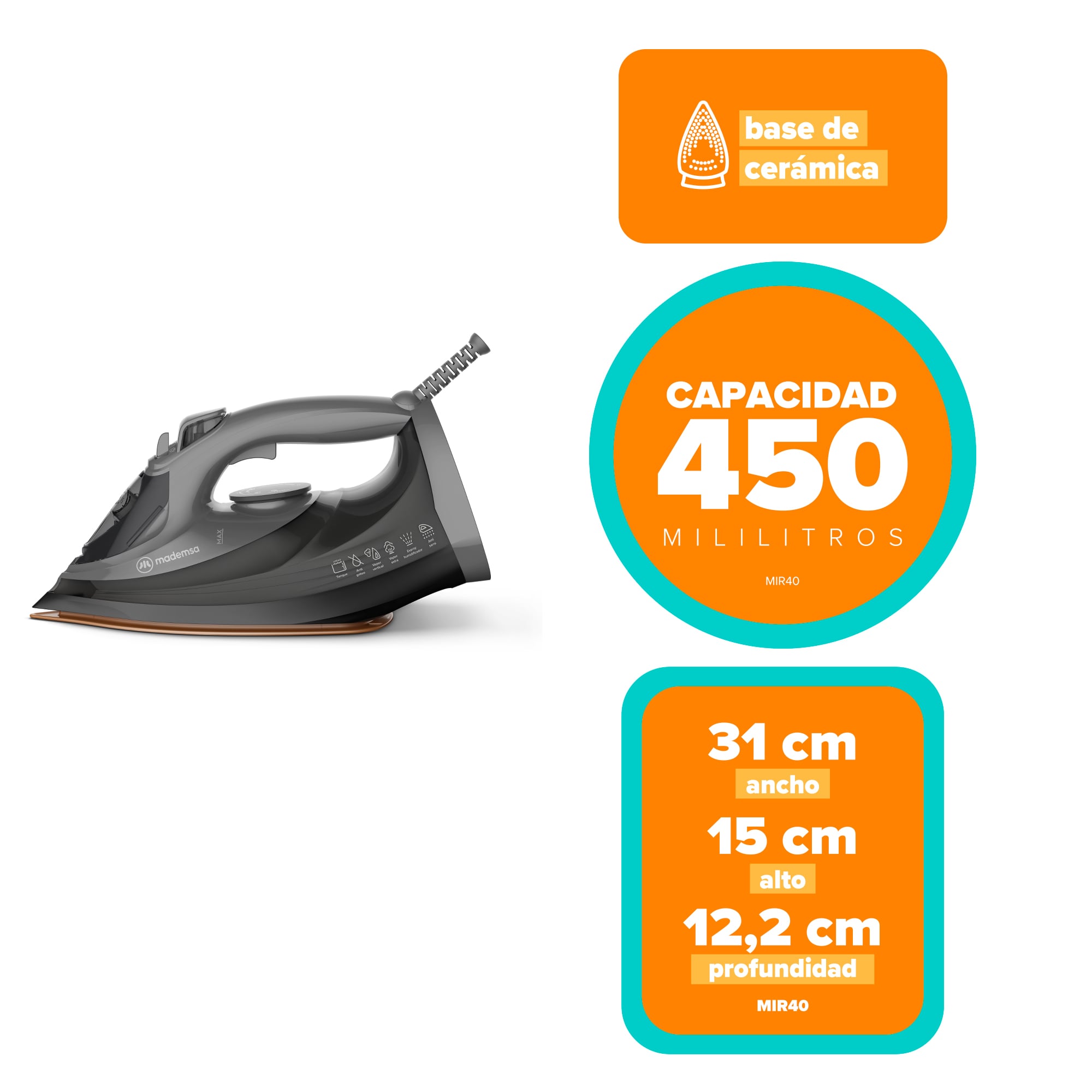 PLANCHA A VAPOR MADEMSA CON APAGADO AUTOMATICO MIR40 - 4