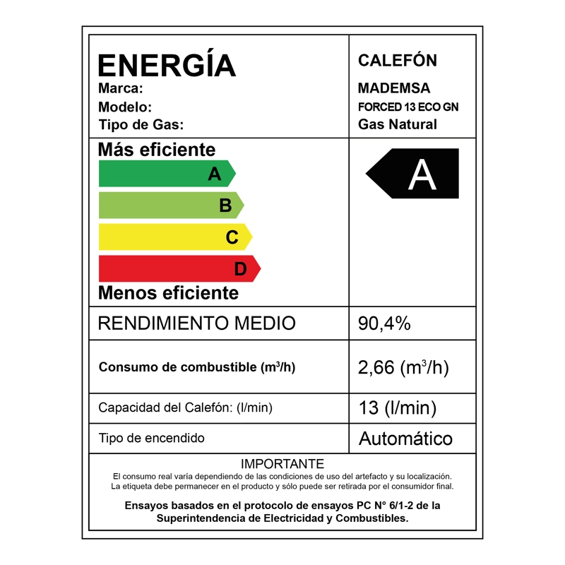 CALEFONT GAS NATURAL 13 LITROS TIRO FORZADO FORCED 13 ECO - 3