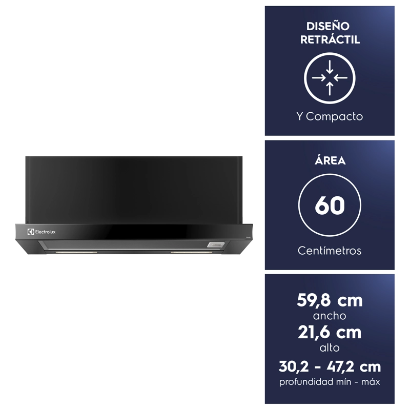 CAMPANA COCINA EXTRACTORA RETRACTIL 60CM LUZ LED DE6RI NEGRA - 4