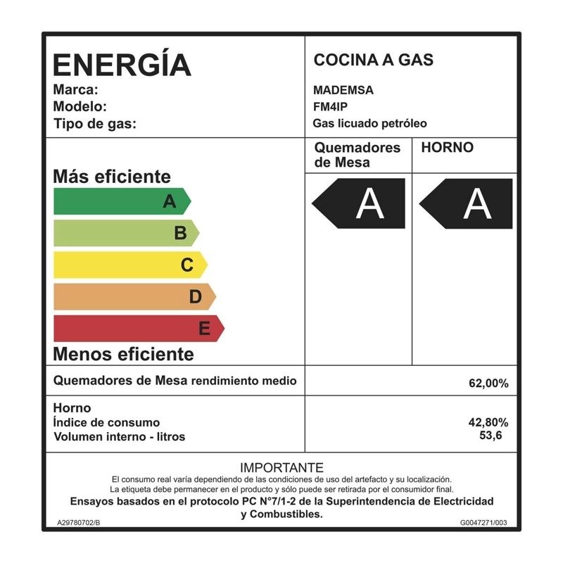 COCINA A GAS 4 PLATOS LIMPIAFACIL Y PARRILLAS ALAMBRON FM4IP - 4