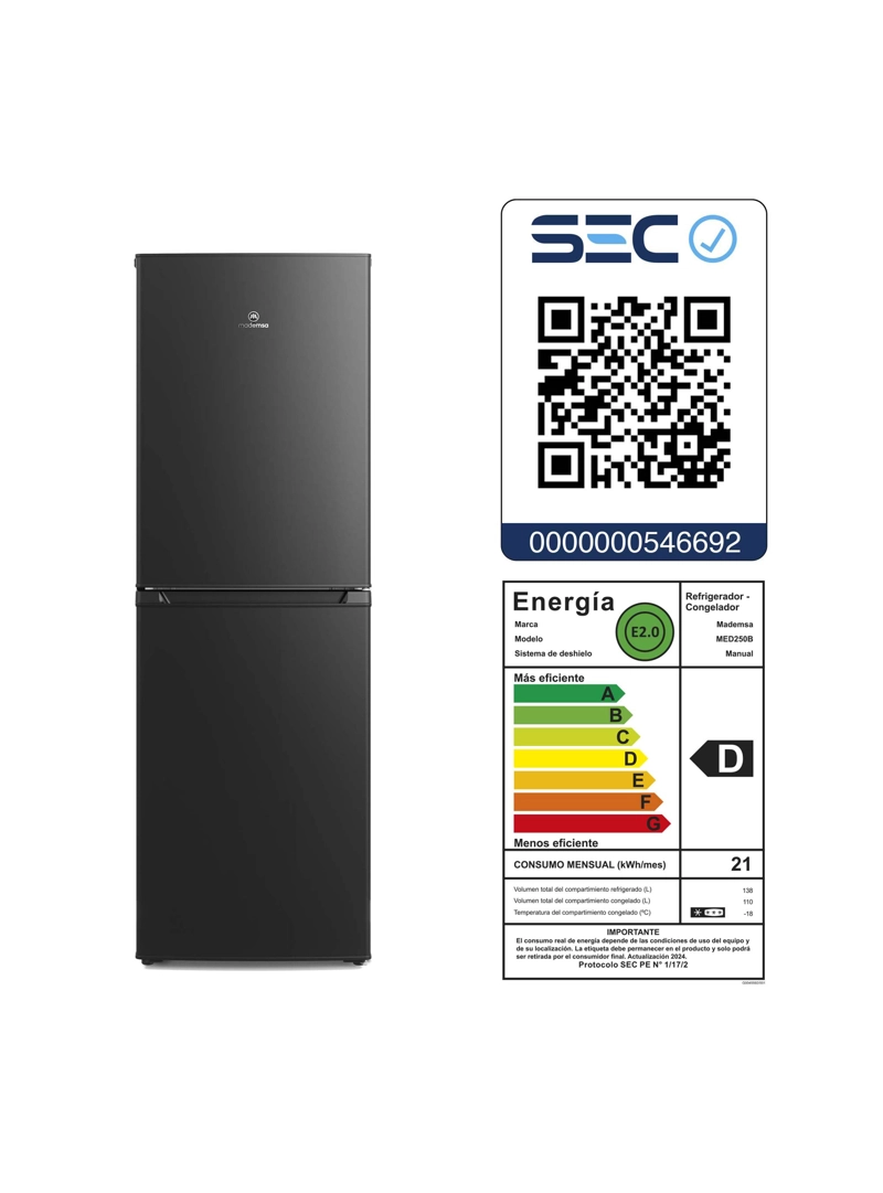 REFRIGERADOR 248L FRIO DIRECTO BOTTOM FREEZER MED250B NEGRO - 8