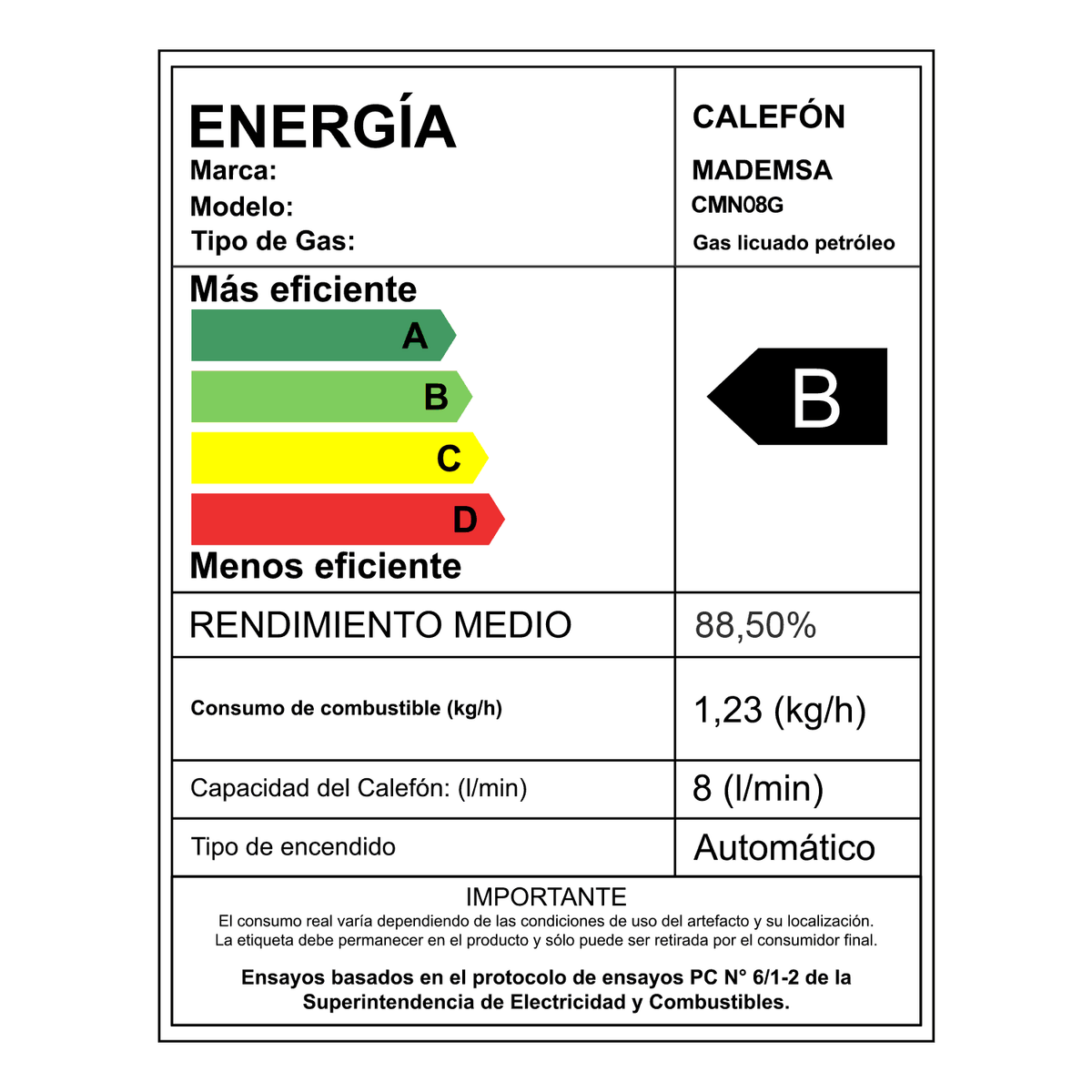 CALEFONT GAS LICUADO 8 LITROS TIRO NATURAL IONIZADO CMN08G - 8