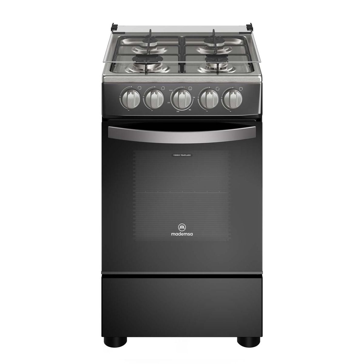 COCINA A GAS 4 PLATOS LIMPIAFACIL Y TAPA VIDRIO FM4LP NEGRA
