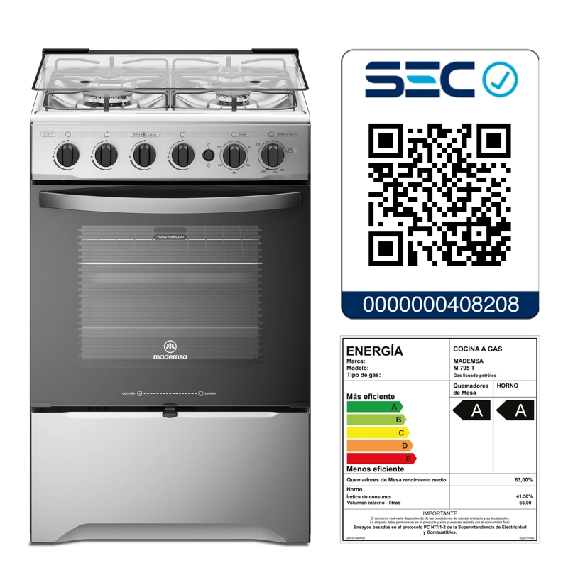 COCINA A GAS 4 PLATOS MADEMSA TRIPLE LLAMA Y GRILL M 795 T - 8