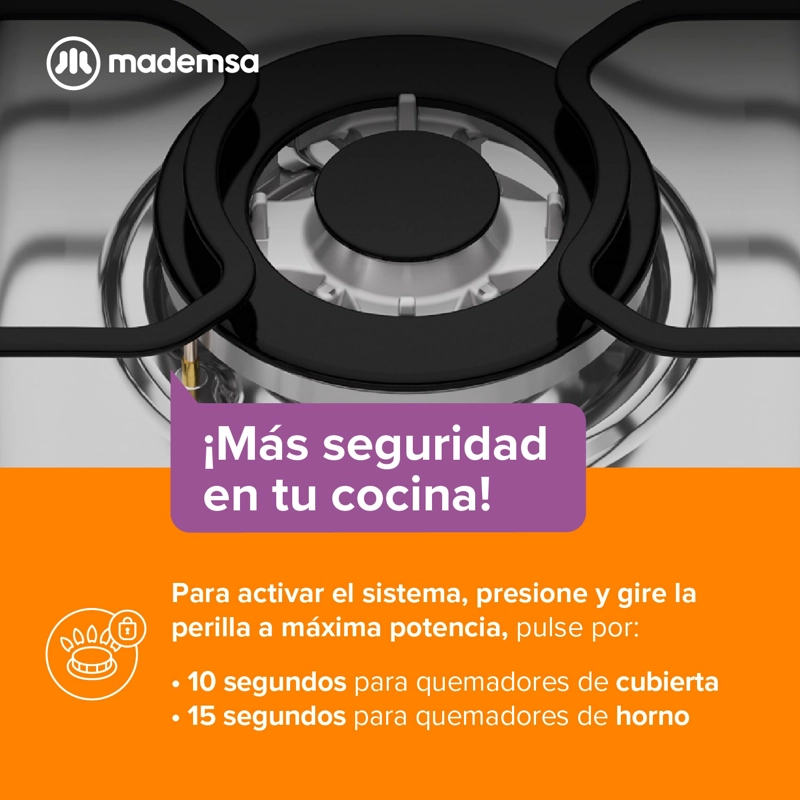 COCINA A GAS 4 PLATOS MADEMSA TRIPLE LLAMA Y GRILL M 795 T - 9