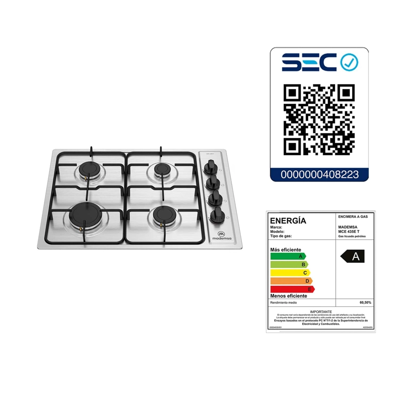 ENCIMERA A GAS 4 PLATOS ENCENDIDO ELE CTRICO MCE 435E T INOX - 8