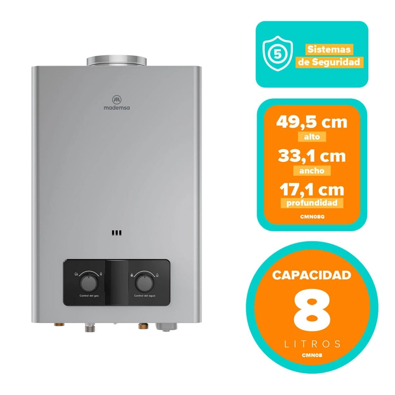 CALEFONT GAS LICUADO 8 LITROS TIRO NATURAL IONIZADO CMN08G - 3