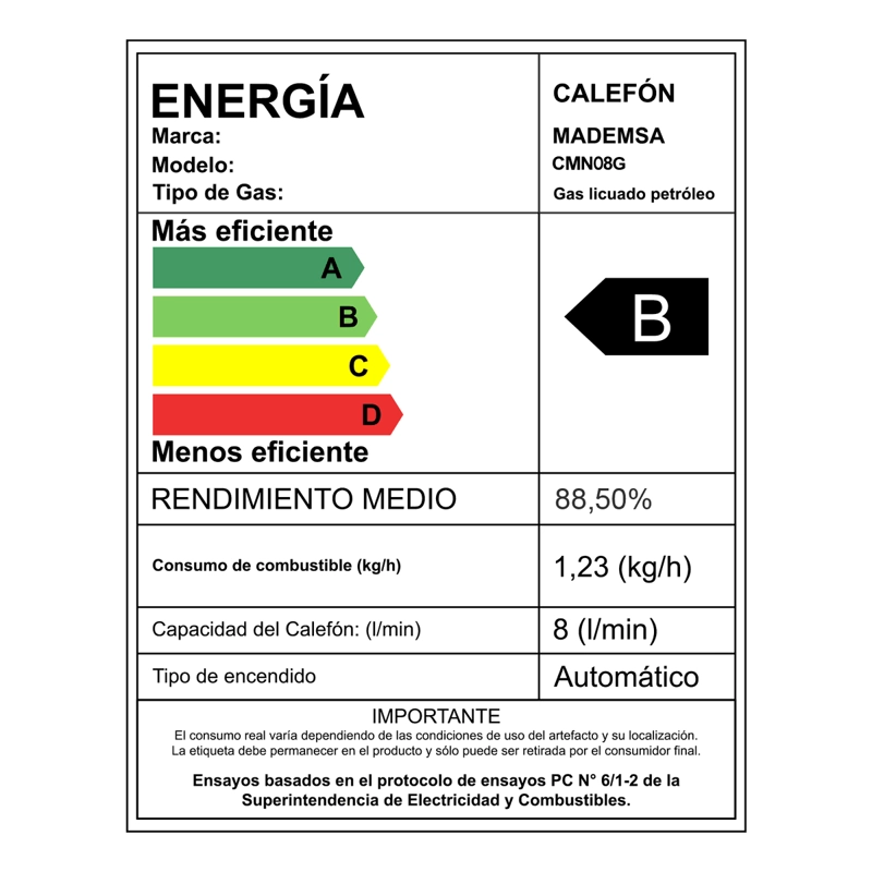 CALEFONT GAS LICUADO 8 LITROS TIRO NATURAL IONIZADO CMN08G - 8