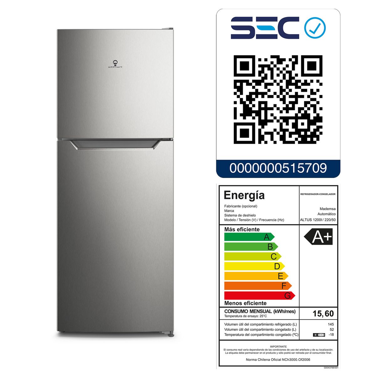 REFRIGERADOR 197L NO FROST TOP FREEZER INVERTER ALTUS 1200 I - 11