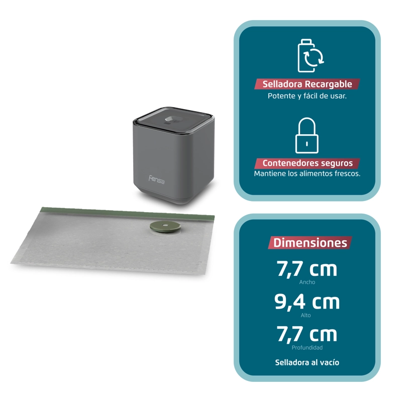 KIT SELLADORA AL VACIO PORTATIL + 5 BOLSAS REUTILIZABLES - 8