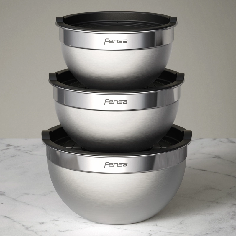 SET BOWLS ACERO INOXIDABLE MULTIUSO FENSA TAPA PLASTICO 3 UN - 10
